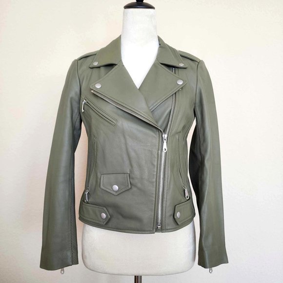 Rebecca Minkoff Grey Wes Moto Leather Jacket - Size S - Picture 1 of 11